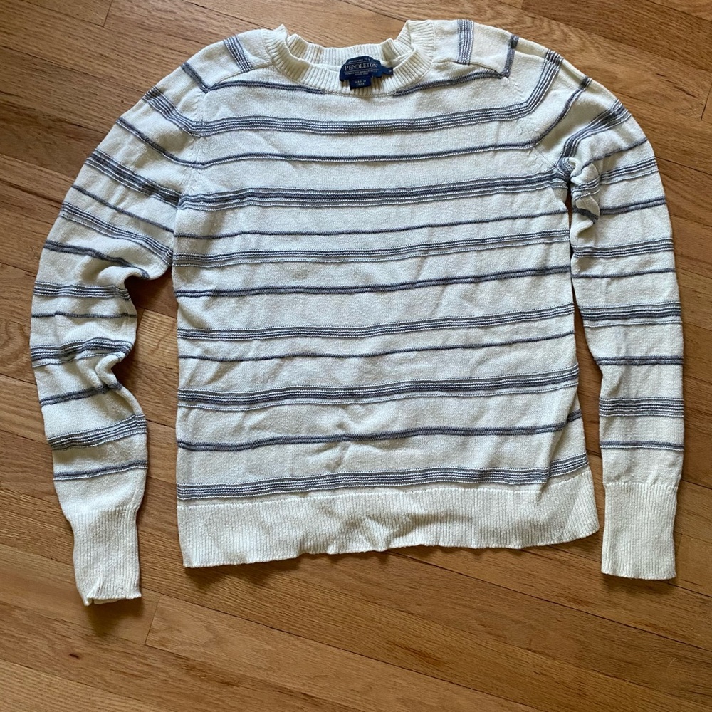 Striped Cream and Blue Pendleton Sweater